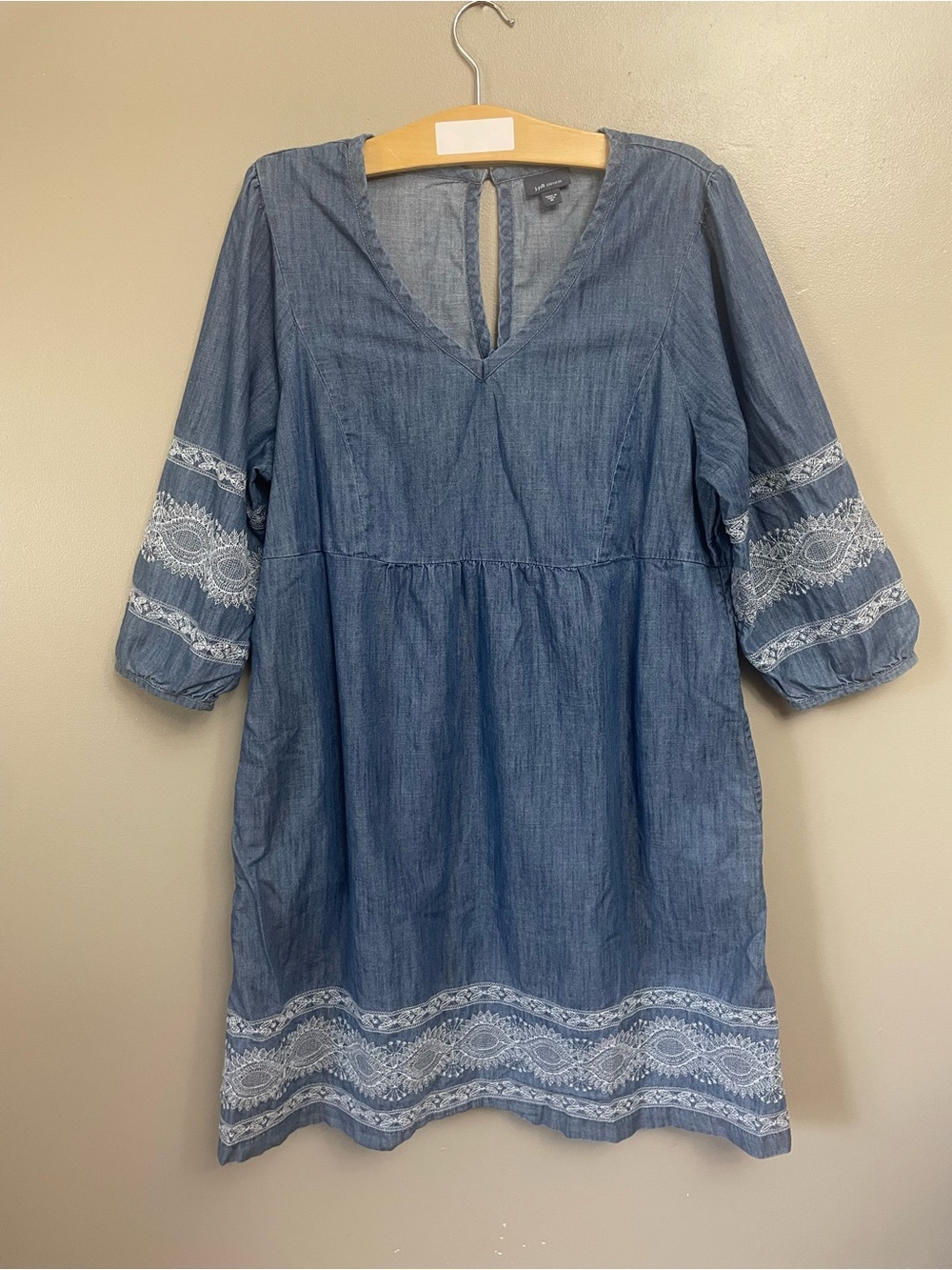 J. Jill Denim Medium Embroidered Peasant Dress coastal western